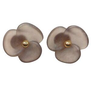 Vintage Napier Frosted Glass Purple Flower Clip-On Earrings Gold-Tone Centers